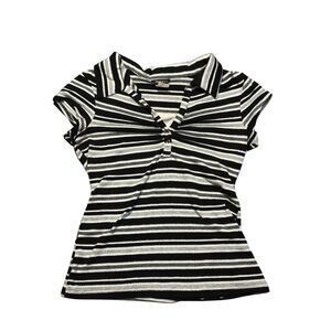 Y2K Anxiety Striped Collared Ruched Flare Polo Top Mock Layered Women's Large‎